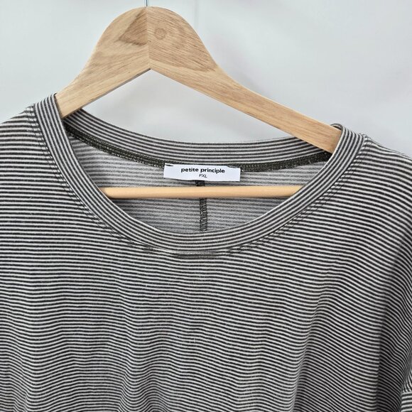 Petite Principle Dark Olive Green White Horizontal Striped Top Size PXL - Picture 3 of 11